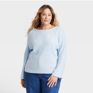 Ava & Viv Women's Boat Neck Pullover Sweater 1X Light Blue Knit Pullover